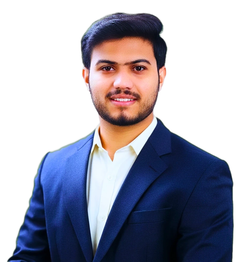 Syed Hadi Hussain, an organic growth strategist, in a navy suit, smiling at the camera.